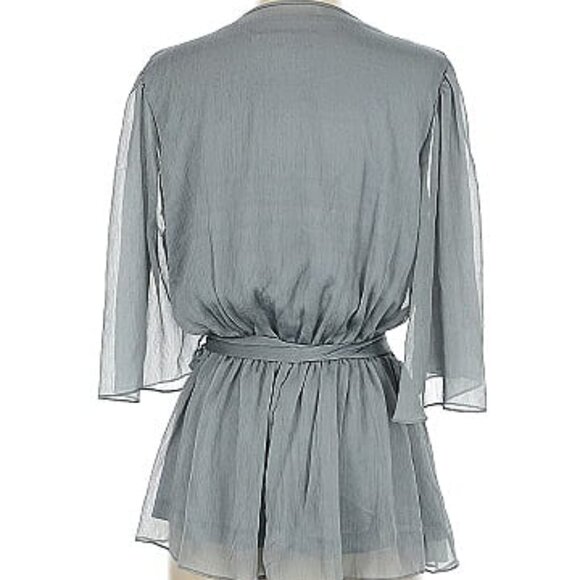 Badgley Mischka Flowy Silver Peplum Top Beaded Neckline 3/4 Sleeve ( SMALL ) NWT - Picture 4 of 8